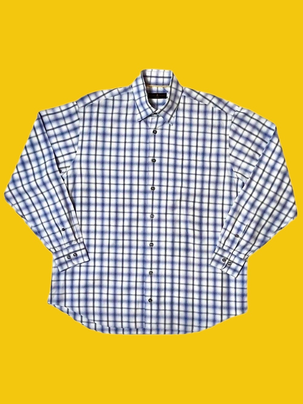 Robert Talbott Classic Blue White Plaid 100% Cotton Dress Shirt XL